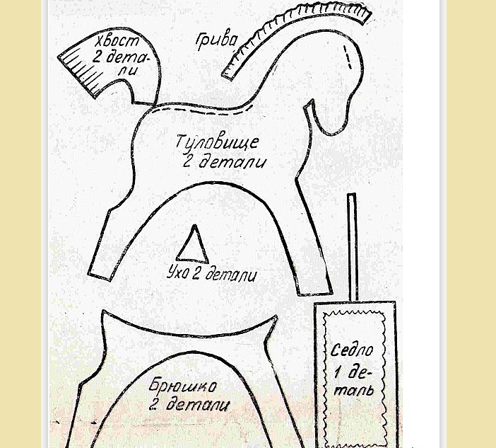 Mjuk leksakshäst från tyg strimlor: mönster