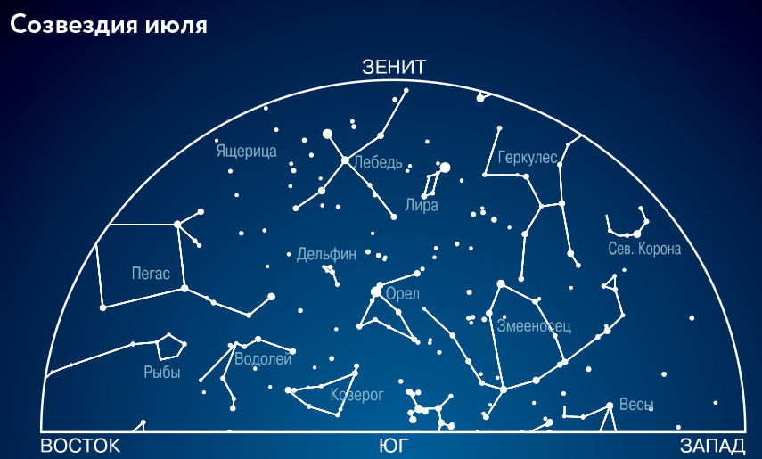 Названия созвездий и звезд на летнем звездном небе