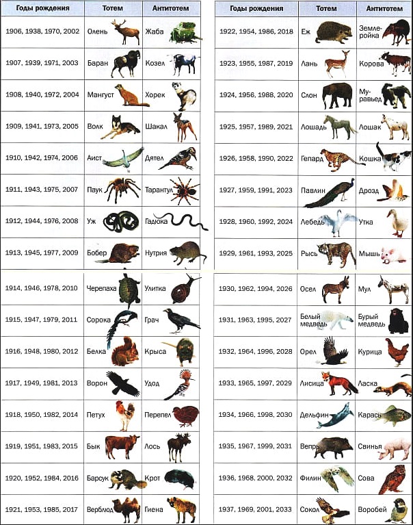 Stanovení totemového zvířete podle data narození