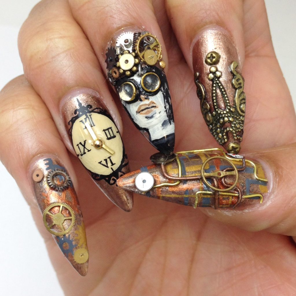 Manicure 2023 Tahun Baru dengan gaya steampunk