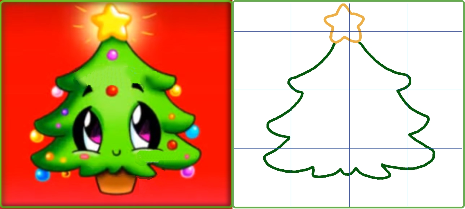 Nakreslete spodní načechrané větve vánočního stromu