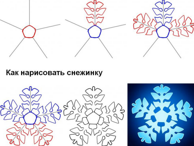 Рисуем маленькие снежинки поэтапно