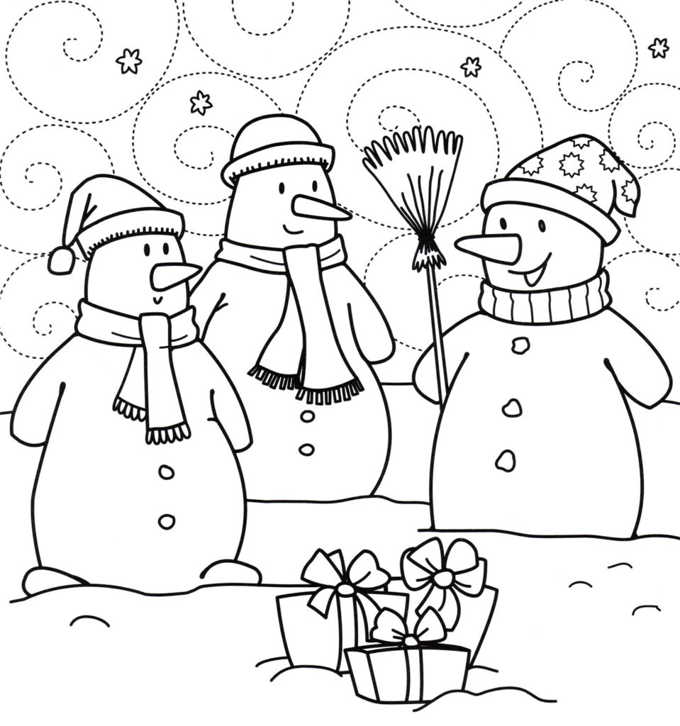 Sněhulák na okně z papíru - veselá rodina sněhuláků: šablona