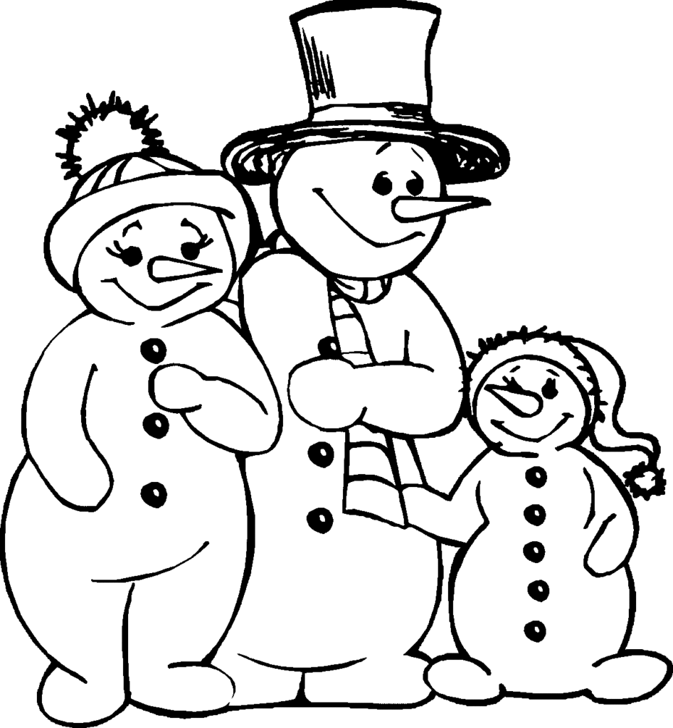 Sněhulák na okně z papíru - veselá rodina sněhuláků: šablona