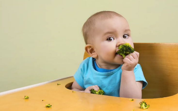 Kokta broccoli frysta tills de är tillagade för att mata ett barn